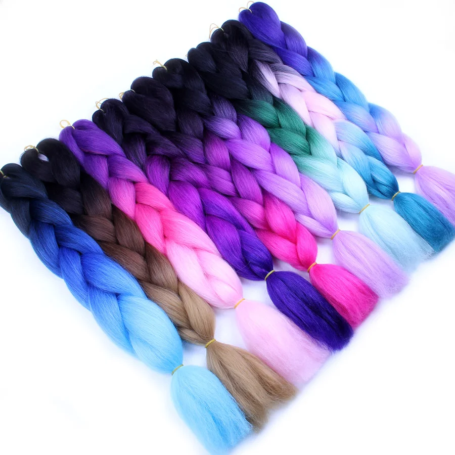 FALEMEI г/упак. 100 24 дюймов kanekalon плетение волос ombre двухцветный jumbo косы волос синтетические волосы для куклы вязаный крючком волос