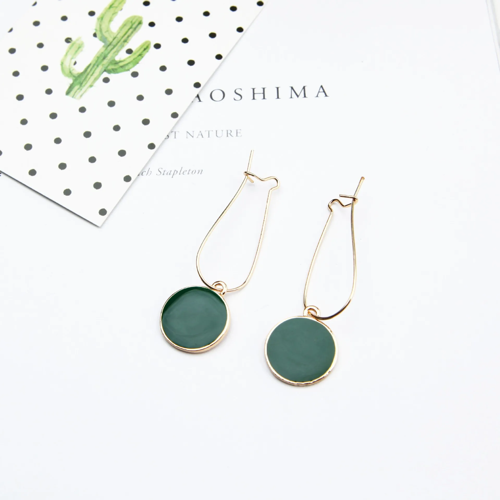 New Fashion Vintage Jewelry Women Green Circle Ear Pendants Long Drop Earrings Boucle D'oreille Pendante Femme Green Brincos