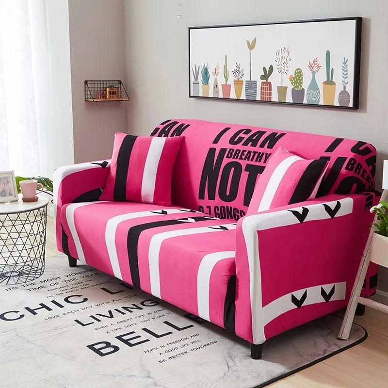

Modern Europe Pink Color Sofa Cover Letter Printing Couch Cover All-inclusive Slip-resistant Slipcover for Home Office