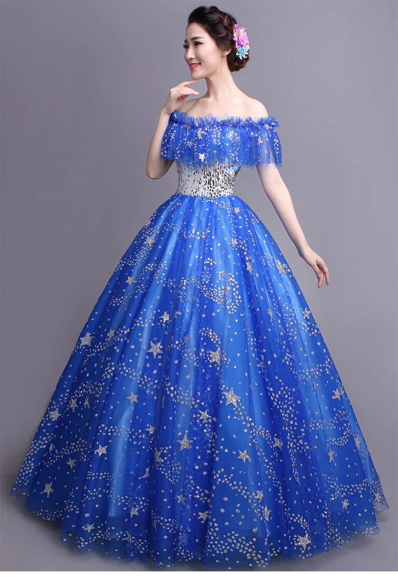 Vestido de baile azul real con purpurina y estrellas, vestido Medieval con volantes, vestido victoriano de Reina/stuido/bola 100%|ball starsdresses dress - AliExpress