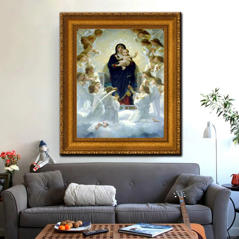 free shipping Virgin Mary with Jesus printed painting on canvas home decoration picture Christian prints canvas oil painting