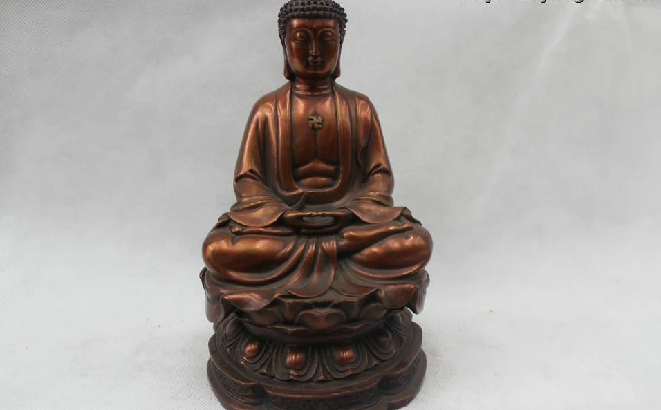

8"Tibet Tibetan Buddhism Red Bronze Seat Shakyamuni Amitabha Buddha Statue