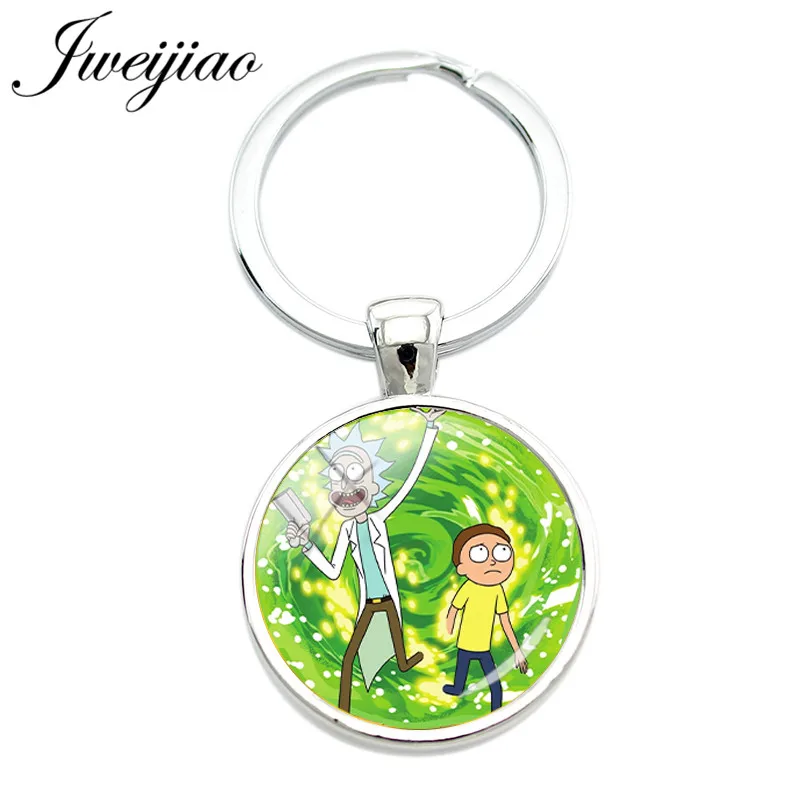 

JWEIJIAO Hot Rick and Morty Keychain Key Ring Cartoon Figure Glass Cabochon Photo Keychains Key chains Pendant Custom QF433