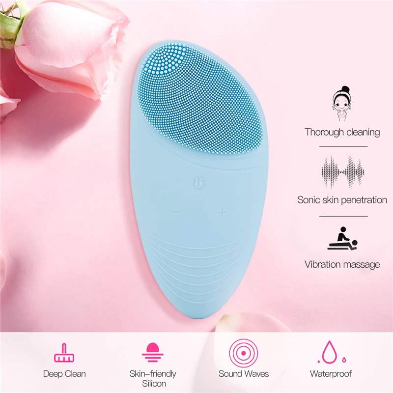 Sound Wave Facial Cleansing Brush Silicone High Frequency Vibration Face Pore Dirt Removal Waterproof Facial Cleaner Skin Care