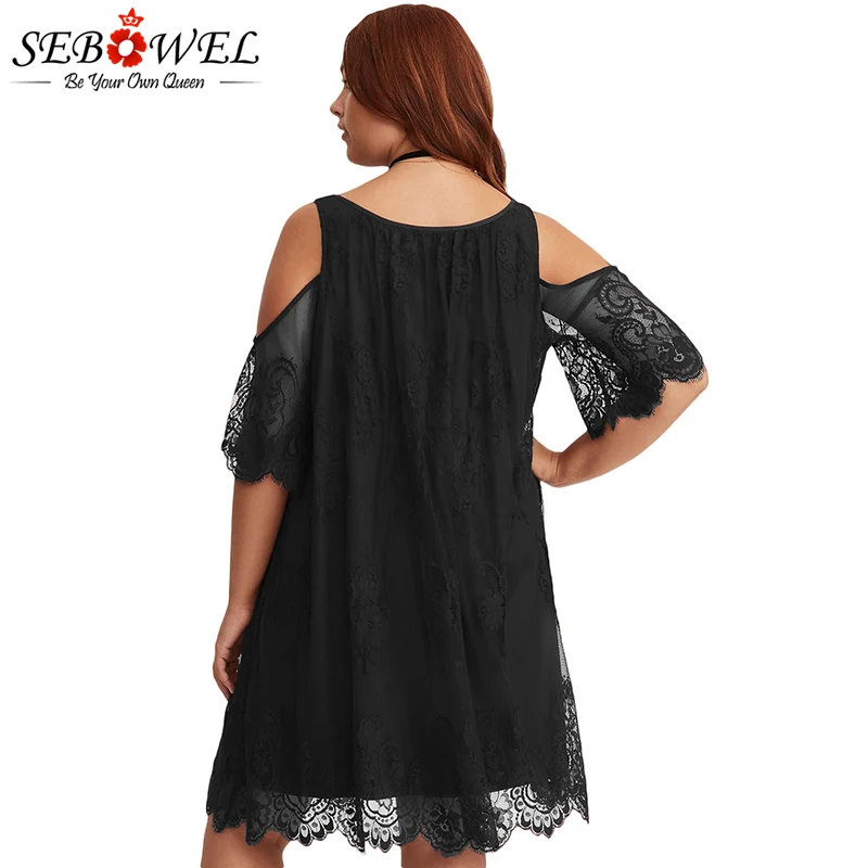 SEBOWEL сексуальное черное платье размера плюс, кружевное платье с открытыми плечами, женское платье большого размера, бордовое белое кружевное платье для ночного клуба, вечерние платья с рукавом до локтя