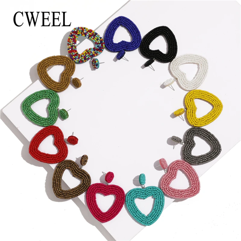 CWEEL INS Trendy Women Statement Earrings Boho Ethnic Colorful Dangle Drop Earrings Beads Tassel Fringe Party Wedding Jewelry