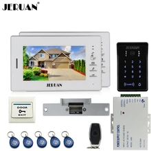 JERUAN Дома 7 «ЖК-видео-телефон двери домофон комплект 2 мониторы RFID водонепроницаемый сенсорная клавиша пароль клавиатуры COMS ИК камера