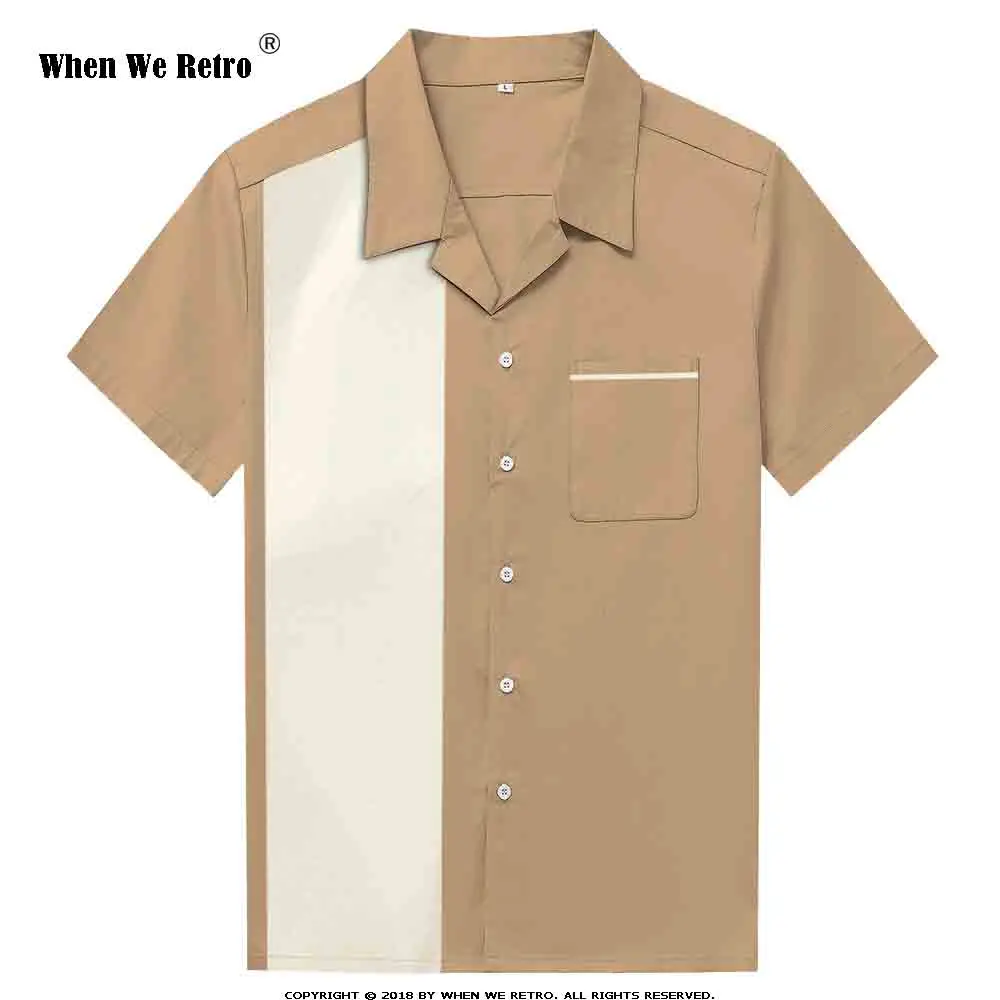 

When We Retro 50's Vintage Inspired Button Up Retro Men Shirt ST110 Red Brown Cotton Pocket Casual Shirts camisa masculina