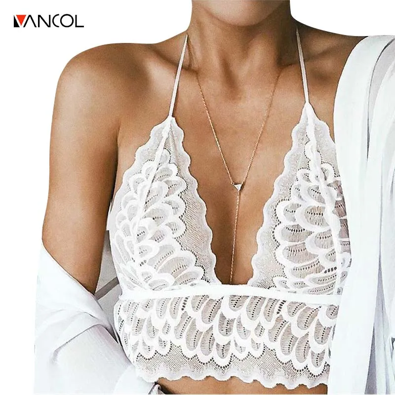 Vancol 2017 bianco elegante pizzo nero crop top backless breve halter top  partito Sexy camis profondo scollo a v vedere attraverso le donne serbatoio  top|women tank top|top sexycrop top backless - AliExpress