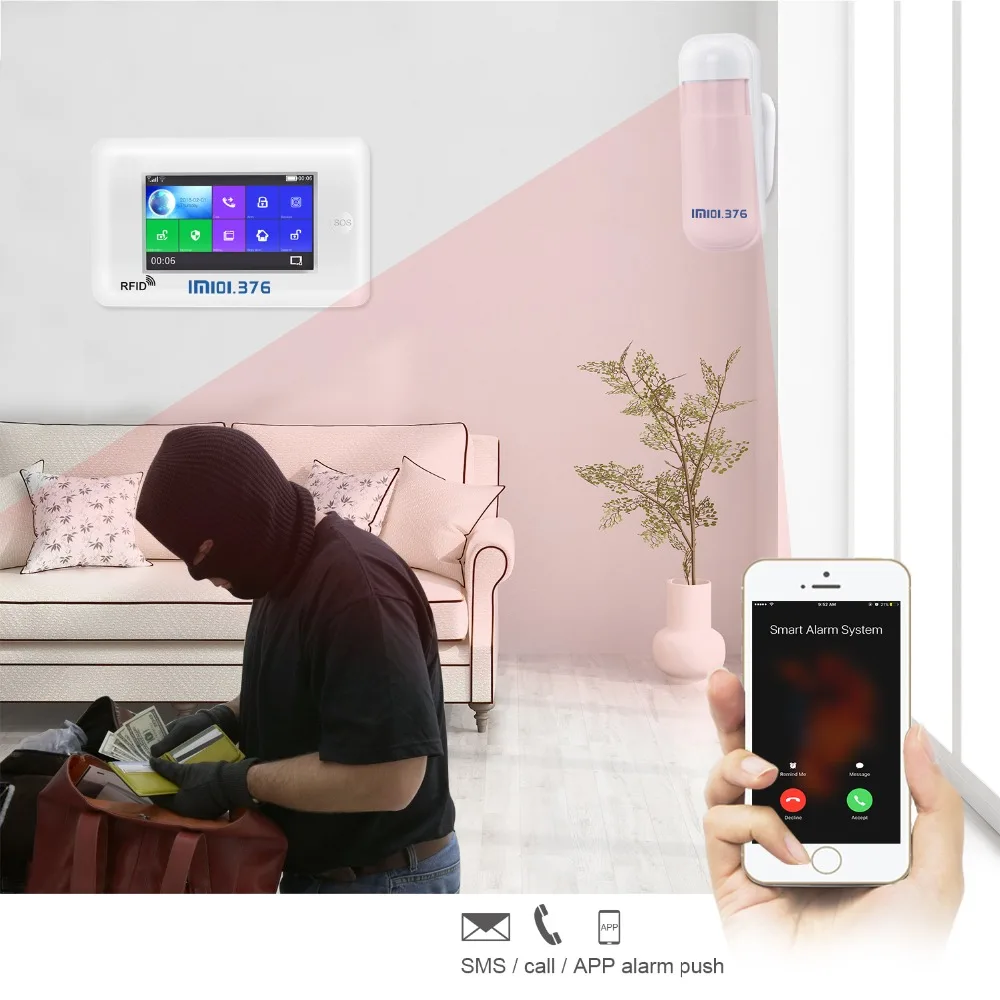 LM101.376 Wireless Home GSM WiFi Security Alarm System DIY Kit APP Control With Auto Dial Motion Detector Sensor Burglar alarm LM101.376 Wireless Home GSM WiFi Security Alarm System DIY Kit APP Control With Auto Dial Motion Detector Sensor Burglar alarm