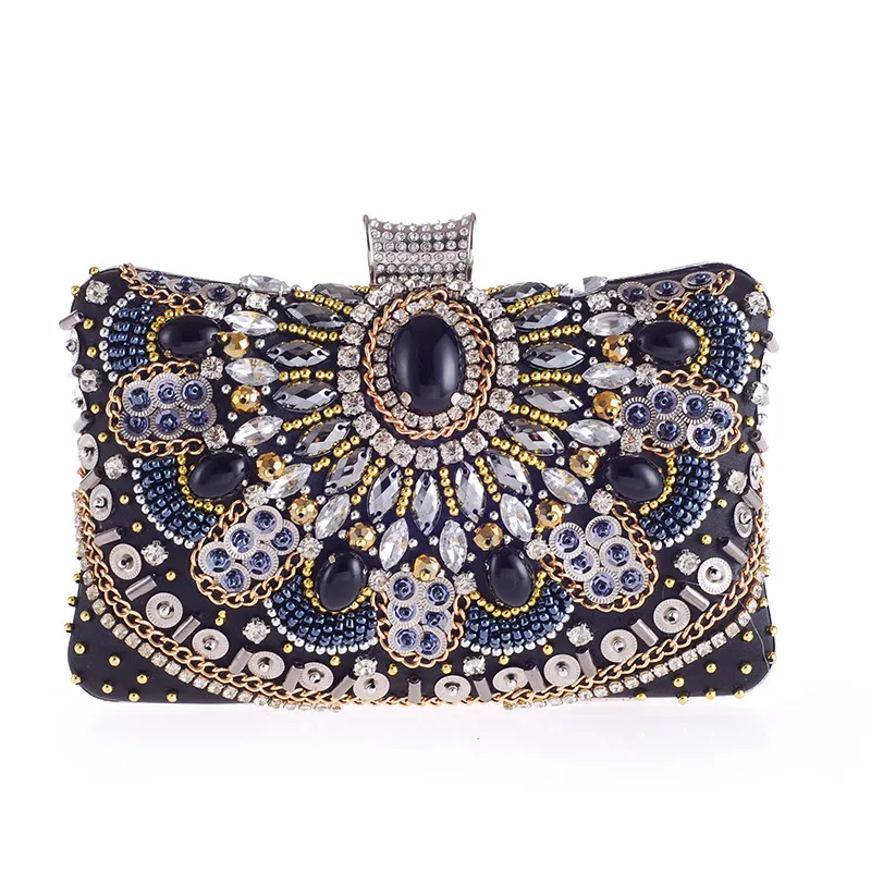 

Women's Bag Handmade Beaded Clutch Bag Diamond Hand Grab Evening Bag With Chains Handbag Wedding Dress Bag Banquet Package