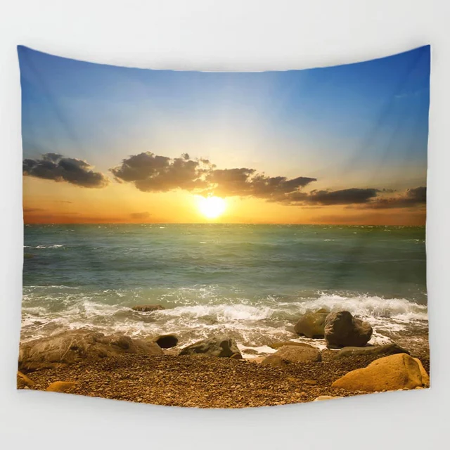 DecorUhome Ocean Scenic Wall Hanging Decor Island Sunset Scenic Printed