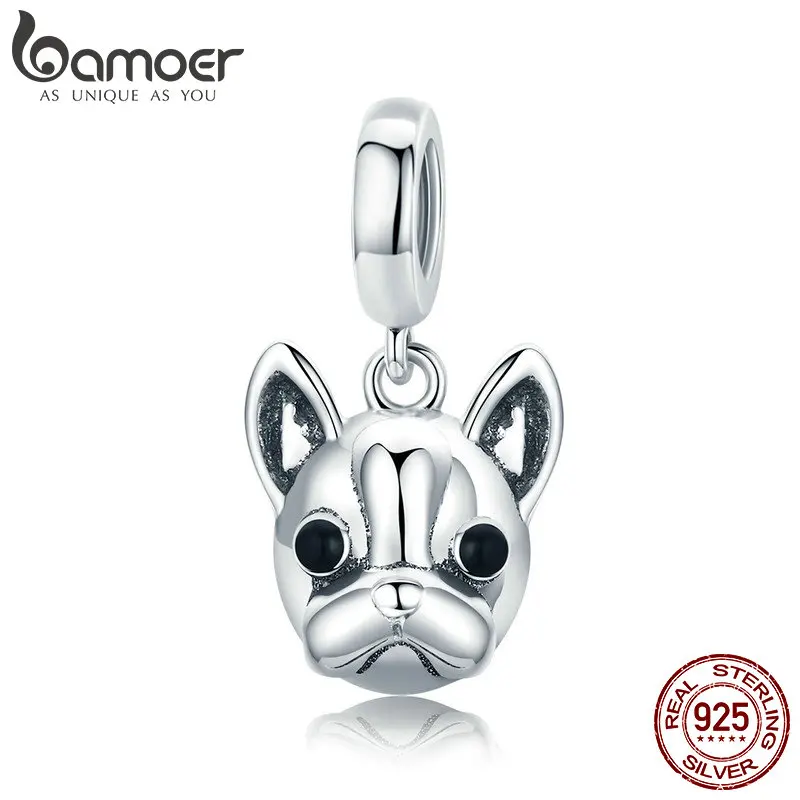 

BAMOER Hot Sale 925 Sterling Silver Animal Bulldog Pendant Dog Charm fit Women Charm Bracelets & Necklaces DIY Jewelry SCC817