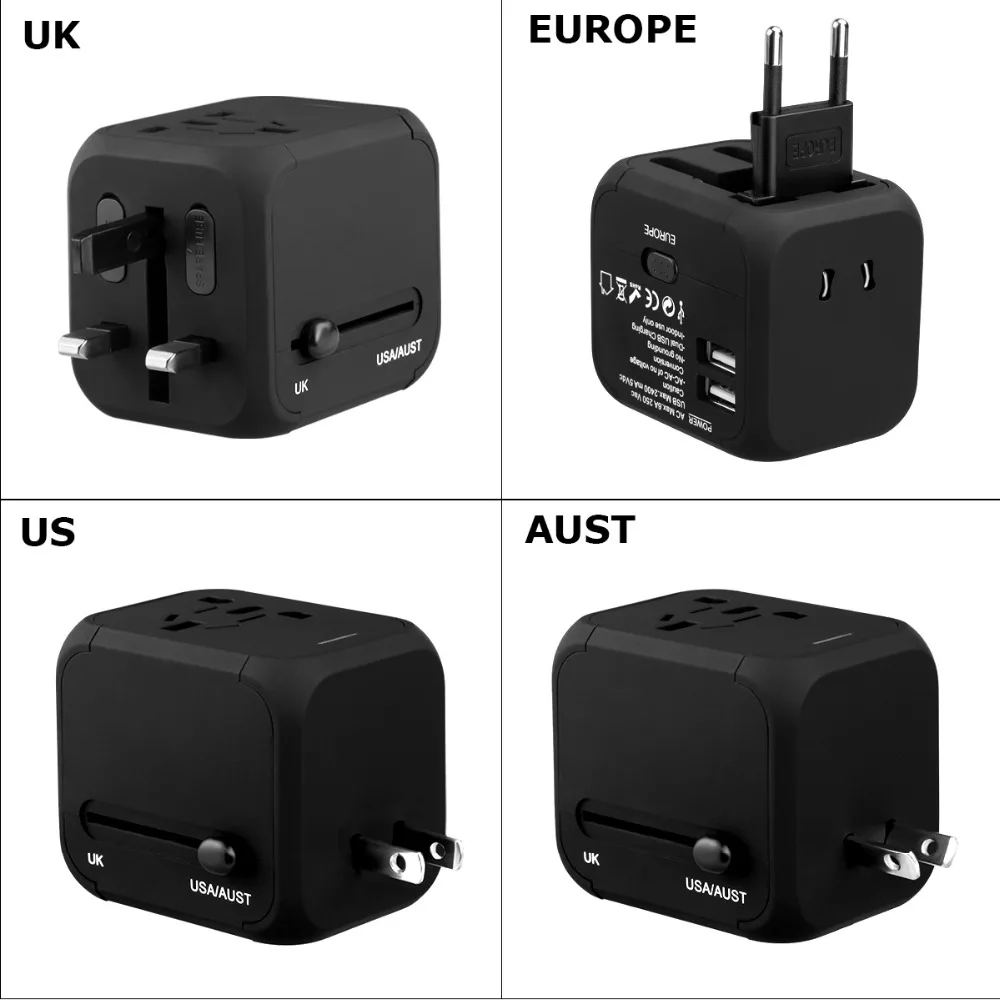 FLOUREON Международный адаптер питания для путешествий с 2.4A двойным USB зарядным