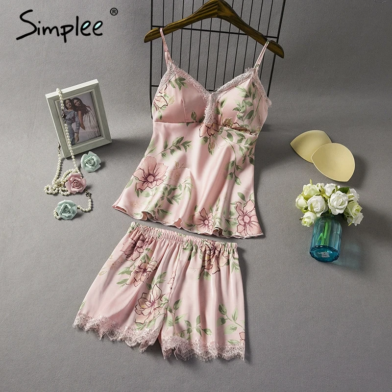 Buy Simplee Two piece padded silk pajamas set 2018