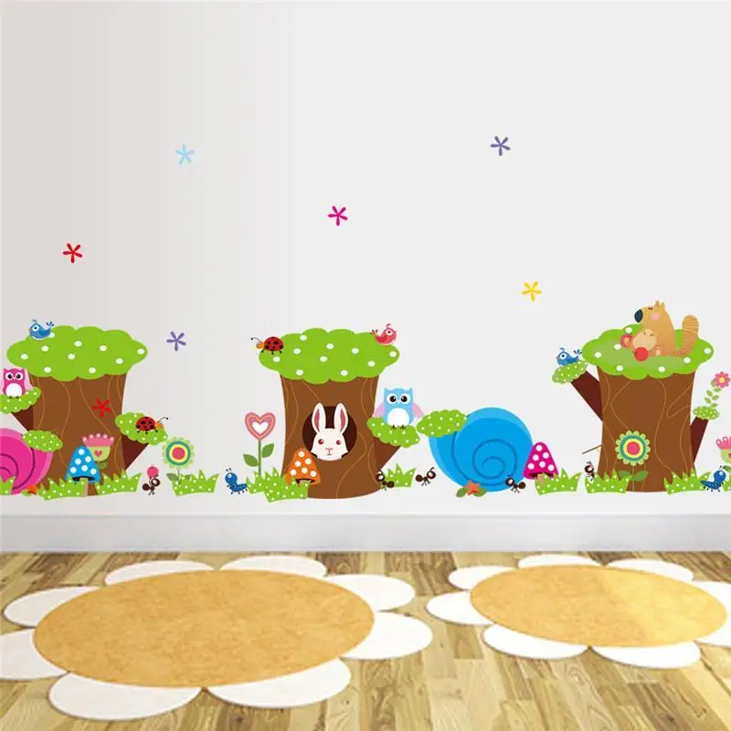 

Owl rabbit ant flower tree wall stickers for kids room decoration small animal decals diy cartoon children wall art cd004 3.5