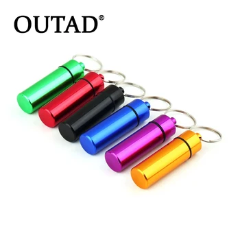 

OUTAD 1 pc Mini Portable Waterproof Aluminum Light Purple Pill Box Case Bottle Cache Drug Holder Container With Keychain