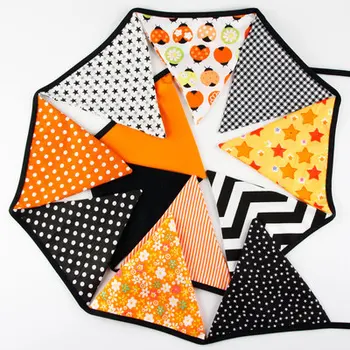 

3.3m 12Pcs/lot Handmade Creative Halloween Cotton Fabric Bunting Pennant Flags Banner Garland Home Party DIY Decorative Crafts