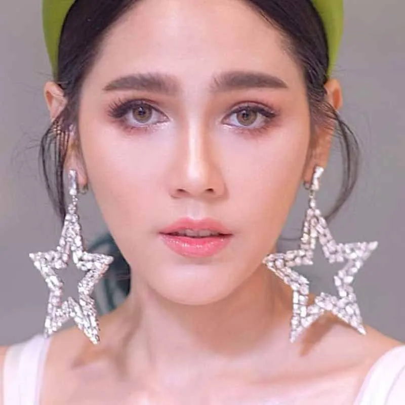 

Indian fashion Exaggerated five-pointed star rhinestone acrylic earrings for women Boho style statement elegant female jewelry