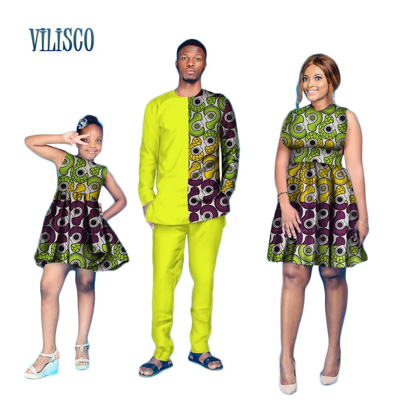 Милая семейная Одежда Мужские комплекты из топа и штанов и женское платье с принтом в африканском стиле платье для дочки одежда в африканском стиле WYQ92