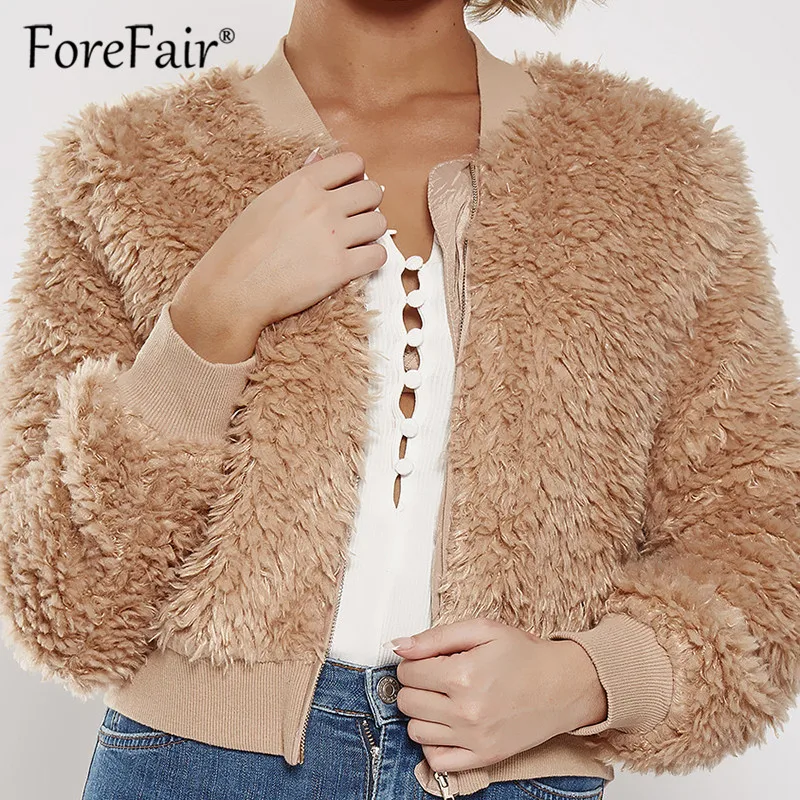 Forefair Faux Lambswool Jacket Coat Autumn Winter Warm Hairly Jackets Women Short Outerwear 2018 Female Teddy Coat Coats
