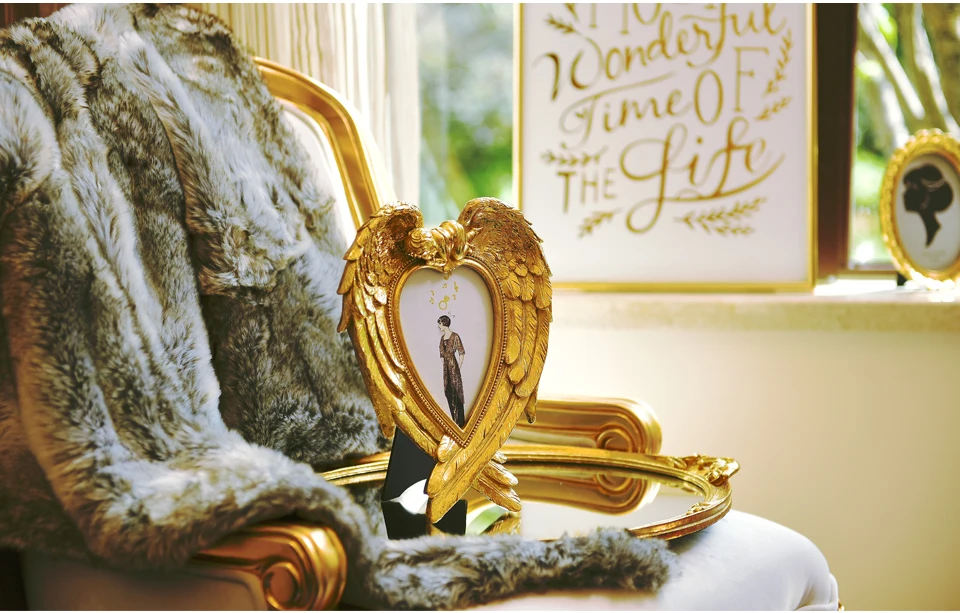 Американские ретро золотые крылья Ангела в форме сердца в стиле барокко фоторамка украшение стола украшения стола