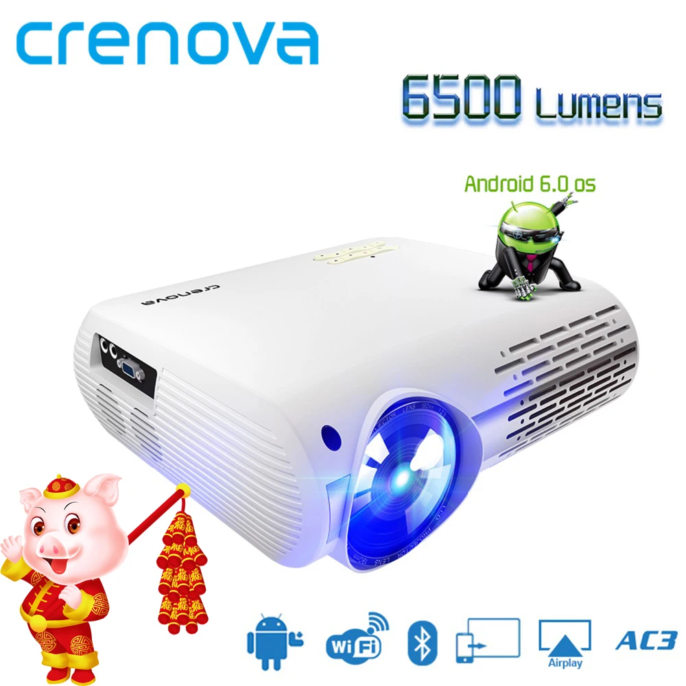 CRENOVA Newest Video Projector For Full HD 4K*2K Home Theater Projectors With 5G WIFI Android 6.0 OS 6500 Lumens Proyector