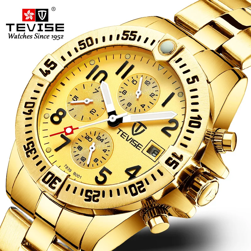 

Luxury Golden Men Automatic Mechanical Calendar Watch Multi-Functional Business Stainless Steel Band Waterproof Watch with BOX