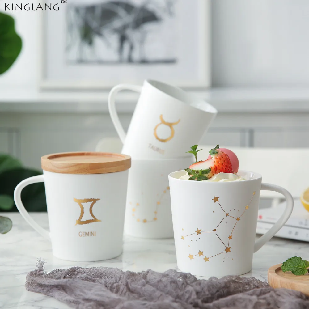 

1pc KINGLANG White Ceramic 12 Zodiac Ceramic Big Mug Milk Mug Office Water Lover Mug
