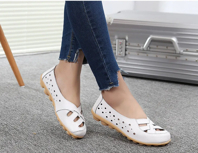 2017 Women's Casual Shoes Genuine Leather Woman Loafers Breathable Summer Shoe Flats with Hollow Out Mother Shoes Big Size 35-44 16