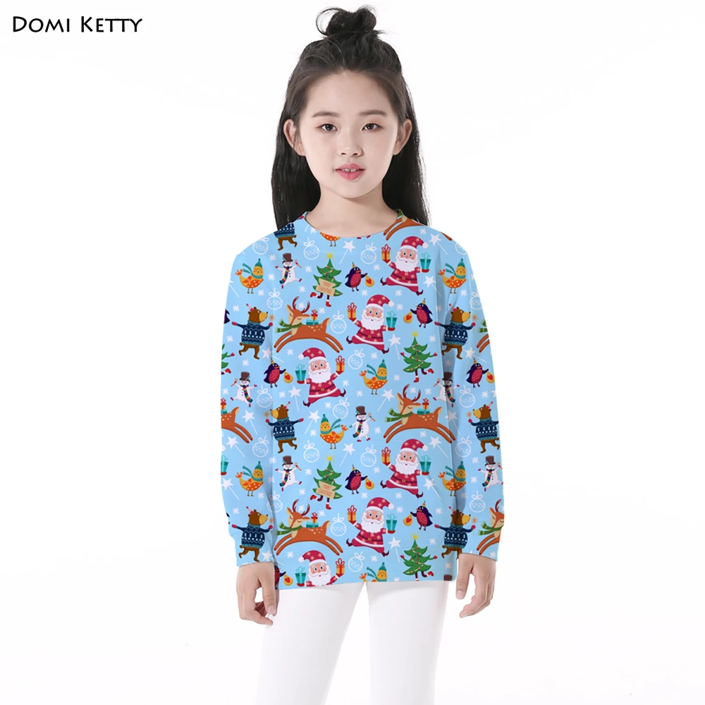 

Domi Ketty children Christmas hoodies print Santa Claus animals girls boys long sleeve sweatshirts kids party pullover clothes
