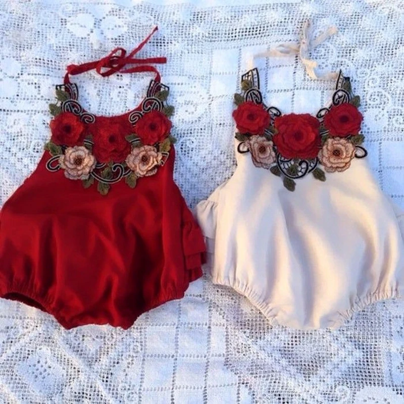 Newborn Toddler Baby Girls Flower Halter Romper Jumpsuit Sunsuit Clothes 0-3T