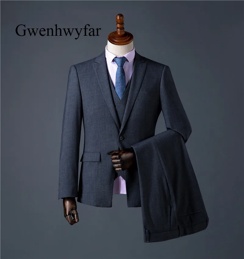 

Gwenhwyfar Men Suits Grey 2018 New Red Line Stripe Men Suit Wedding Groom Tuxedos Formal Men 3 Pieces Set (Jacket+Pants+Vest)