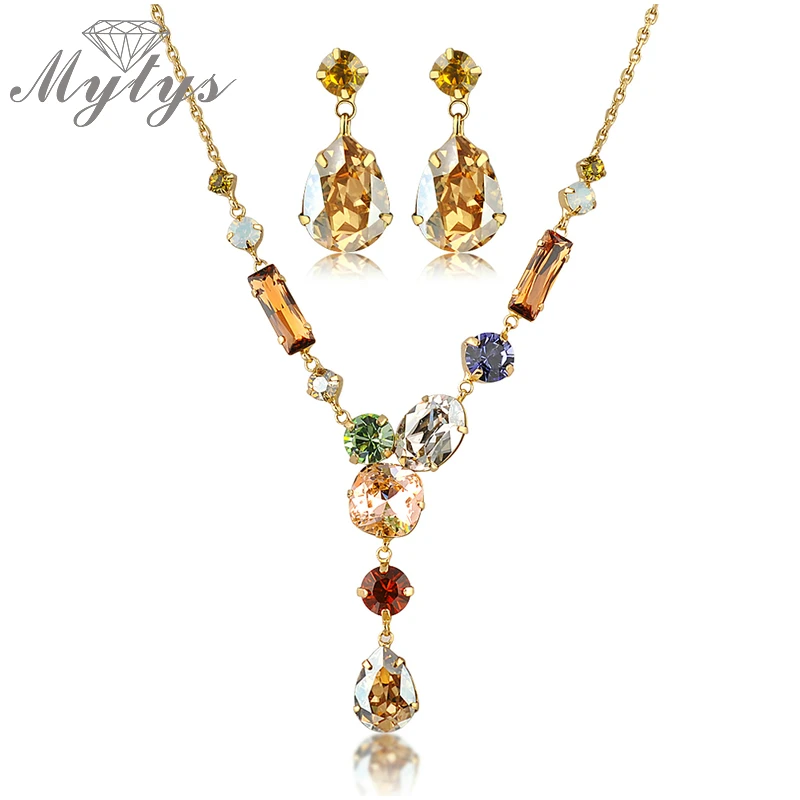 Mytys High Quality Colorful Crystal Necklace and Earring Jewelry sets for Women N396in Jewelry
