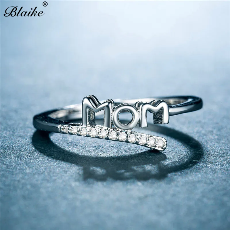 Blaike 2019 новые кольца с надписью Mum Love для женщин серебряный цвет белый циркон