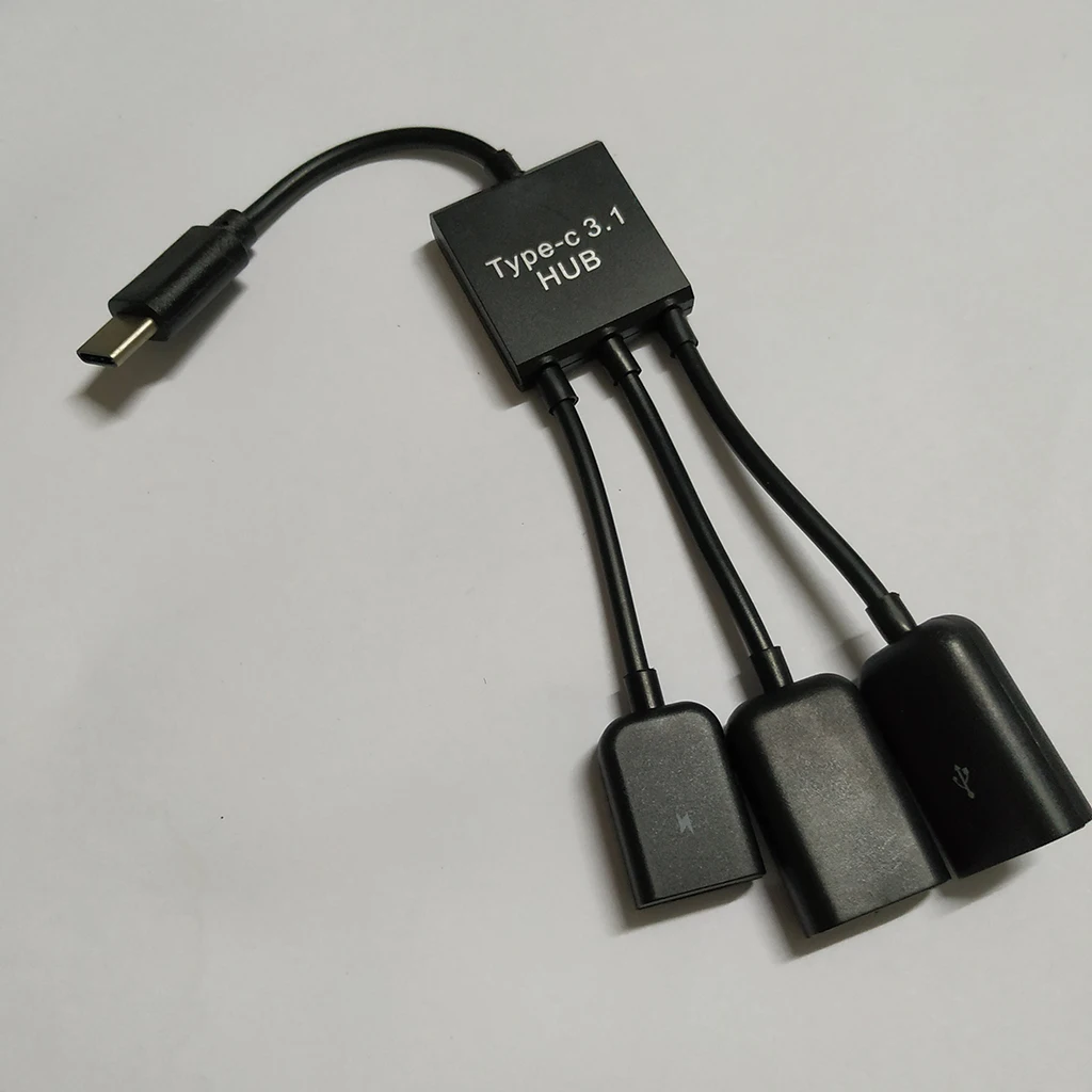Type C Cable , 20cm 3 in 1 USB C Type C OTG Host to Micro USB + 2x USB2.0 Female Cable Hub Cord Adapter Connector Splitter Black