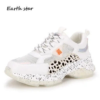 

White Shoes Women Chunky Sneakers Platform zapatos de mujer Genuine Leather Spring New chaussures femme Lady footware Patchwork