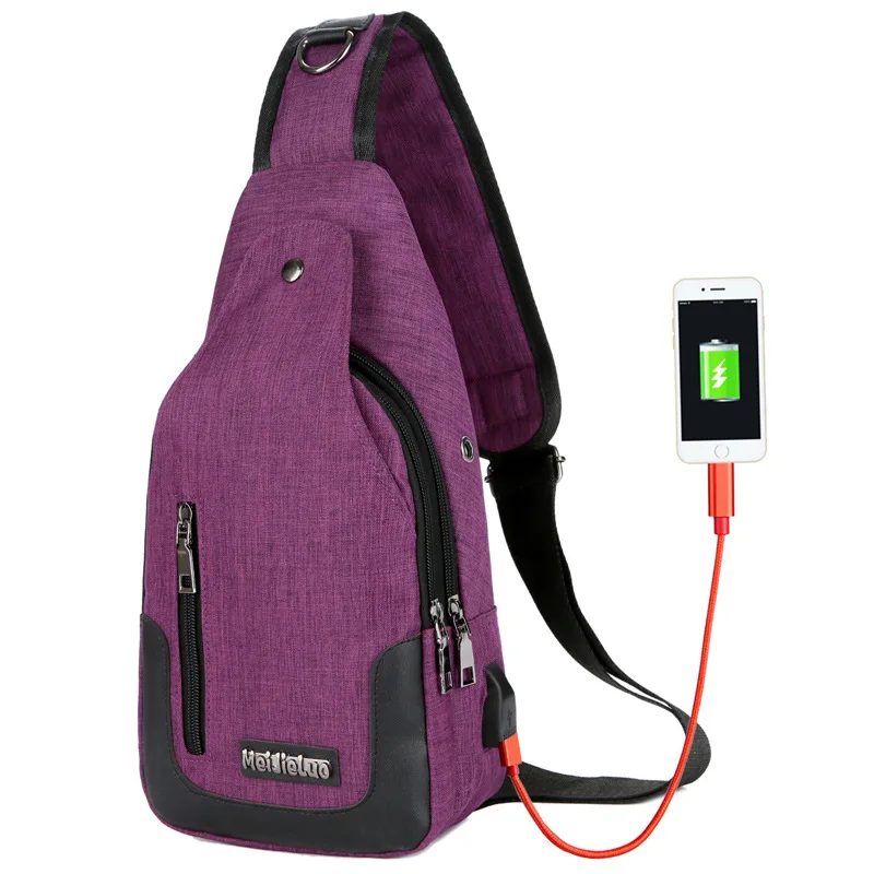purple chest bag Модные мужские сумки через плечо через usb зарядка через плечо Женская Противоугонная нагрудная Сумка школьная Летняя короткая Курьерская сумка - Цвет: purple chest bag