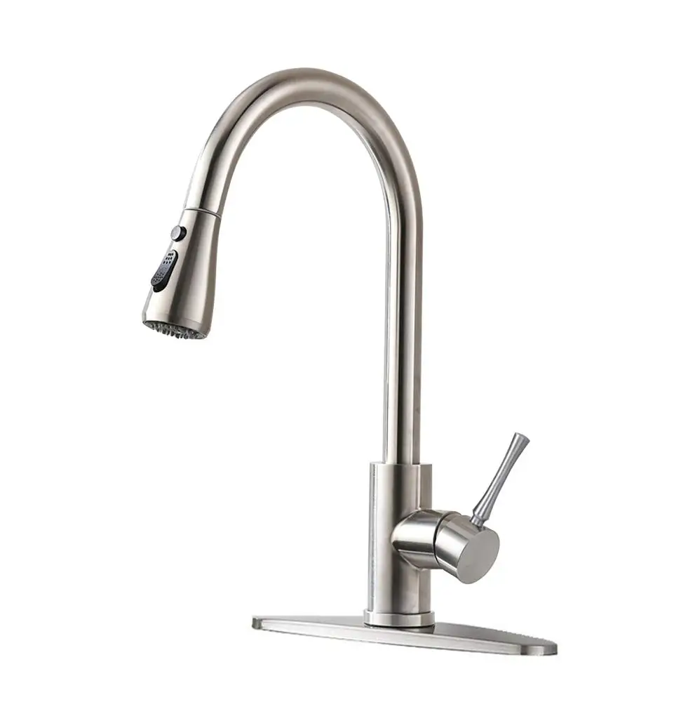 MOIIO Kitchen Faucets with Pull Down Sprayer Stainless Steel Brushed Nickel, Hot & Cold Water Kitchen Sink Faucet with Nozzle MOIIO Kitchen Faucets with Pull Down Sprayer Stainless Steel Brushed Nickel, Hot & Cold Water Kitchen Sink Faucet with Nozzle