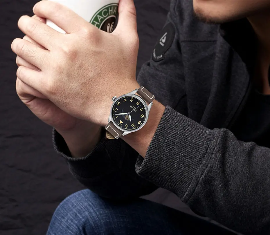 Relojes Hombre Men Fashion Moon phase Leather Strap Watch Business Quartz Watches 2018 New Design Male Clock Wristwatches RUIMAS