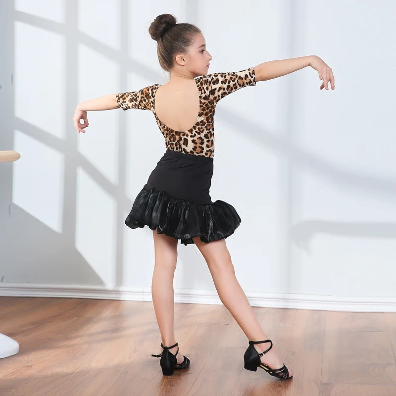 Леопардовое платье для латинских танцев с открытой спиной для девочек, детское нарядное платье, детская одежда для бальных танцев, сальса, Танго, Румба, Самба, костюм