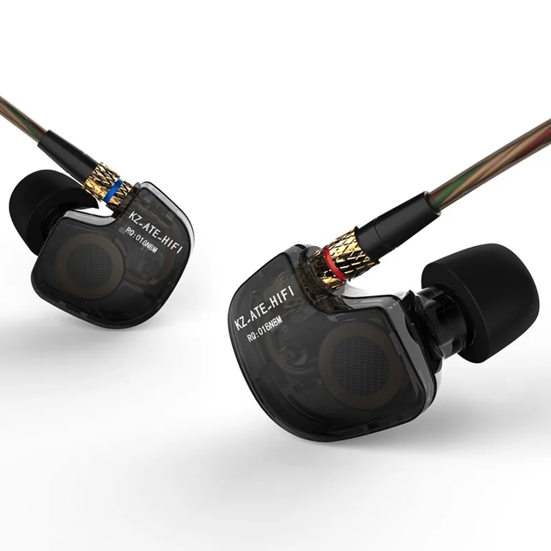 KZ ATE 1DD Динамический драйвер HiFi спортивные наушники с шумоподавлением в ухо монитор наушники для игр с микрофоном прозрачный