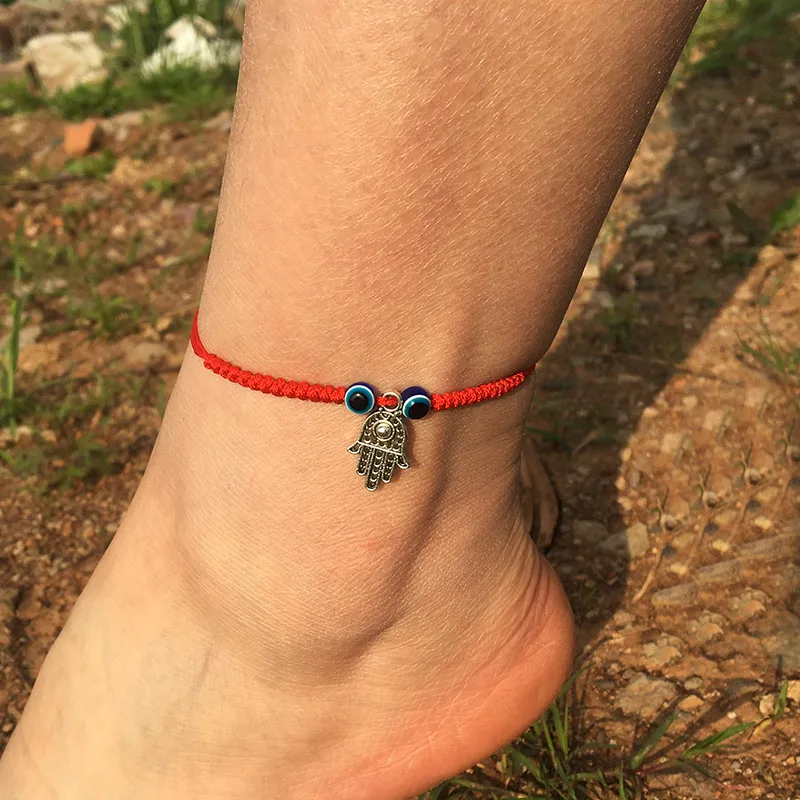 

Boho Red Thread Turkish Eye Ankle Bracelet Cute Hamsa Fatima Foot Chain Evil Eye Halhal Anklet Jewelry For Women Tornozeleira