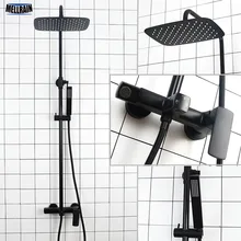 Black & Brushed Gold Bathroom Shower Set Luxurious Solid Brass Bath Shower Faucet 3 Functions Shower Water Mixer Tap Ware Black & Brushed Gold Bathroom Shower Set Luxurious Solid Brass Bath Shower Faucet 3 Functions Shower Water Mixer Tap Ware