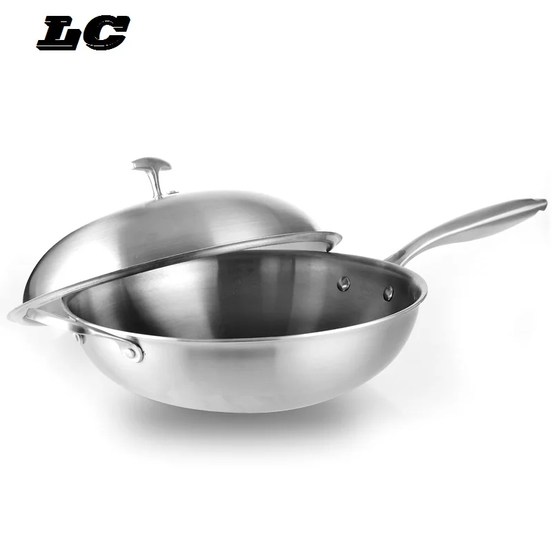 free shipping 5 PLY Stainless steel smokeless wok coating cookware