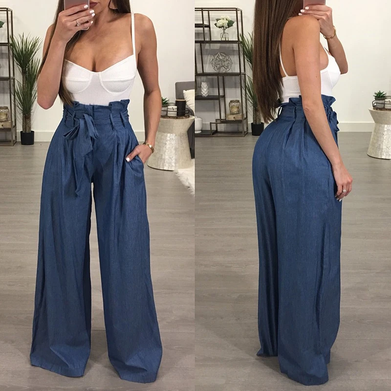 

Missufe High Waist Orange Wide Leg Loose Pants With Blet Women Casual Drawstring Zipper Slim Long Trousers 2018 Autumn New