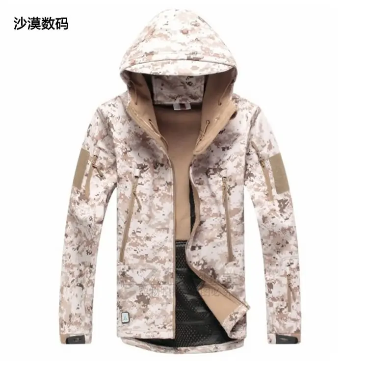 Мужские зимние военные куртки с капюшоном, водонепроницаемая тактическая куртка, Мужская военная одежда, Армейский Камуфляж, мягкая оболочка, пальто, большой размер XXXL - Цвет: Desert Camo