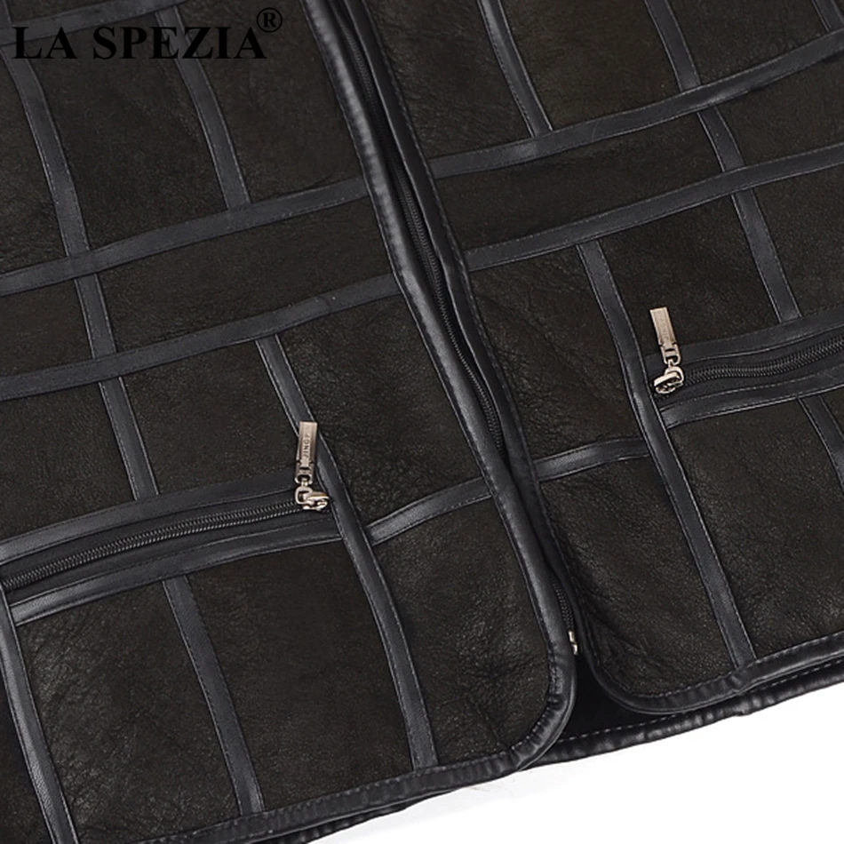 Hombres Brown Macho Invierno Genuino 2019 Piel Negro Clásico Mangas Zip Chaleco De Black Chaquetas Espesor Cuero dark Spezia La Sólido Sin Oveja 184nWwpqIz