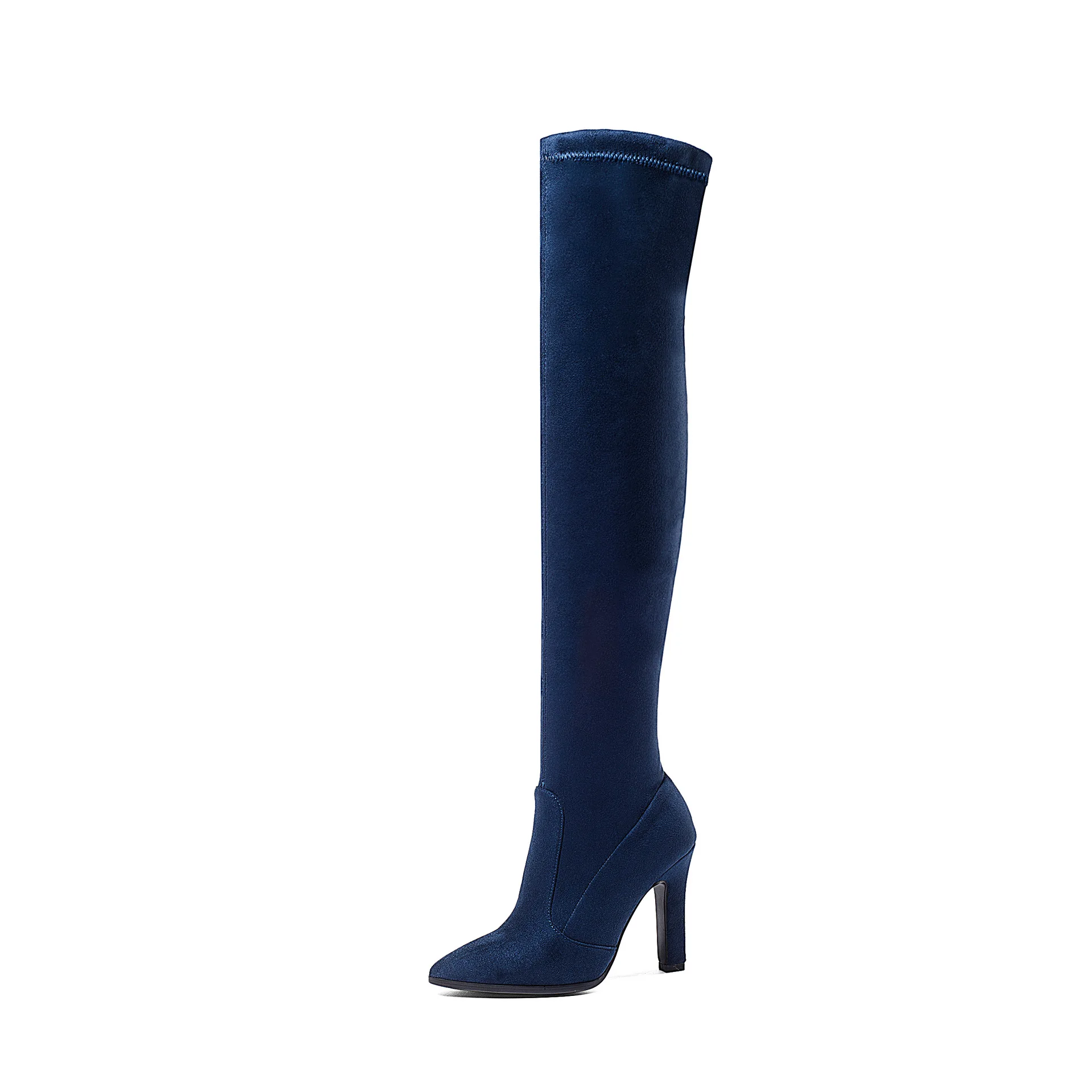 Rumbidzo/женские осенне-зимние сапоги на не сужающемся книзу массивном каблуке для вечерние, Стрейчевые сапоги на высоком каблуке, пикантные Женские Сапоги выше колена с круглым носком, большие размеры - Цвет: Dark blue
