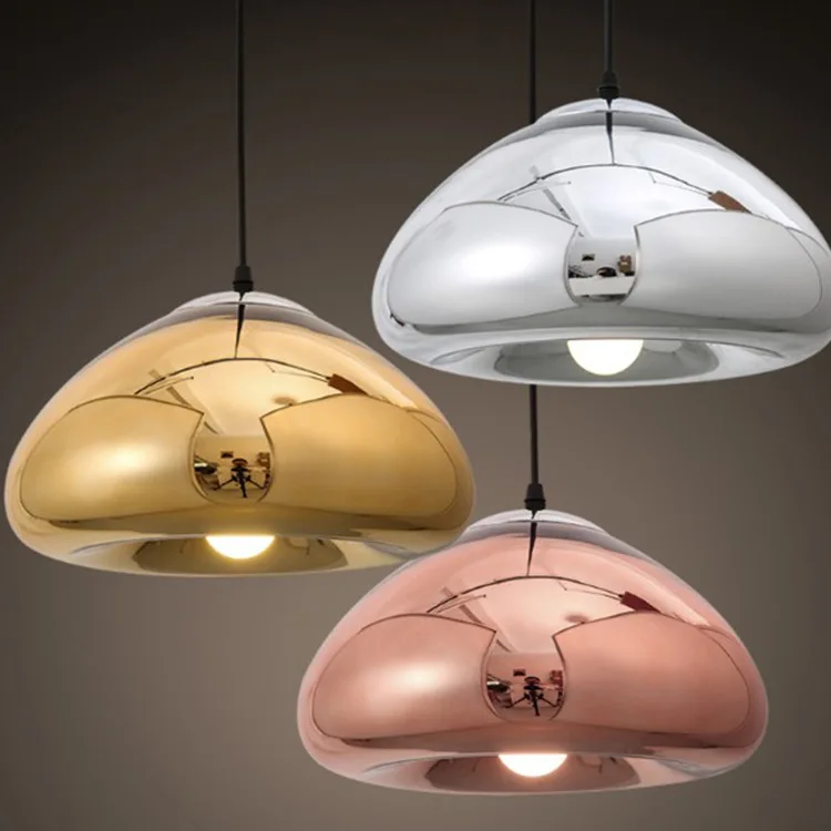 

Modern plated glass pendent light kitchen bar coffee house hanging lamp copper sliver shade mirror golden silver droplight